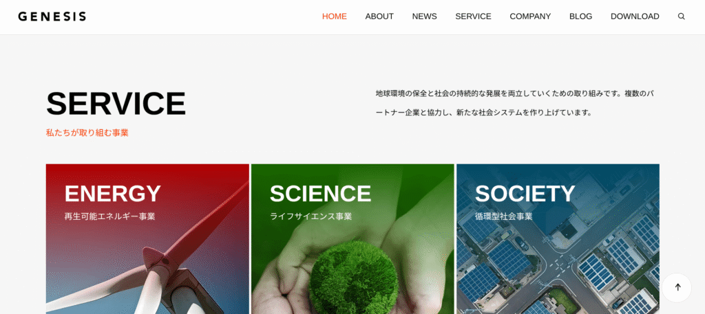 「GENESIS」のデモサイトの企業内容を表現した画像です。
