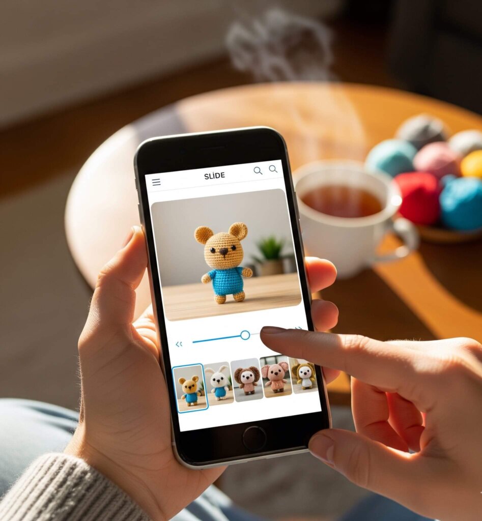 「専用の展示ページ」で作品のこだわりを伝えるイメージ。百貨店のショーウィンドウのようにマスコットを際立たせるディスプレイ